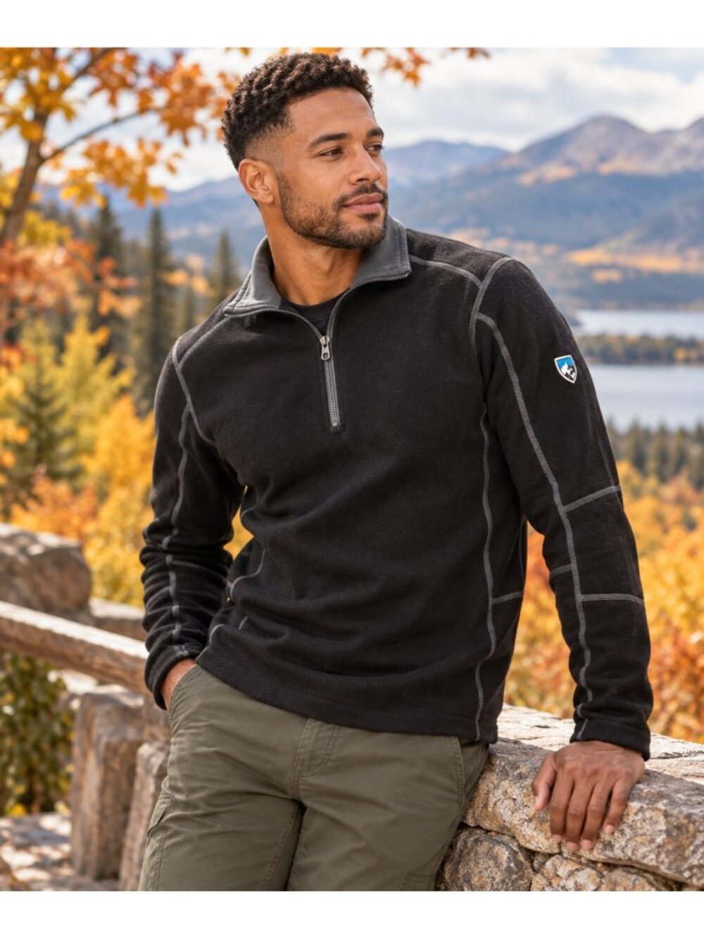 KÜHL Men’s Small Black Quarter Zip Fleece Pullover Contrast Stitch Outdoor
